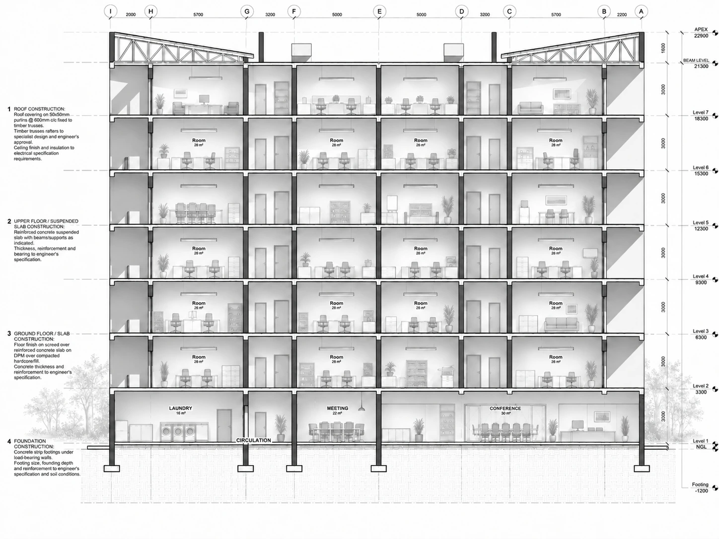 Architectural building section produced in the ClickDraft workflow