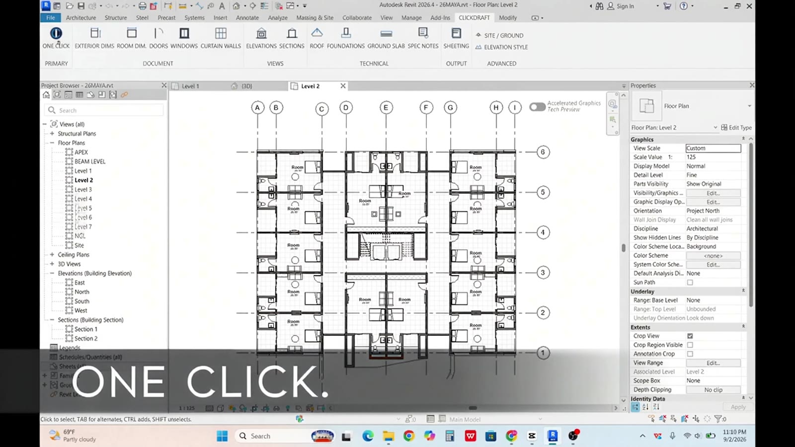 ClickDraft launch film preview showing authentic Revit documentation workflow